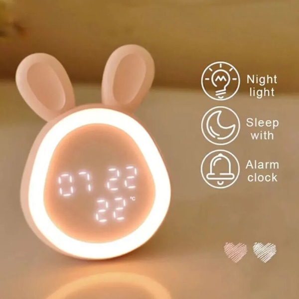 LED digital vekkerklokke med kontinuerlig variator, nattlys, søt kanin, intelligent programkontroll, for barn gutter og jenter