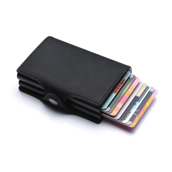 Dobbelt Anti-Tyveri Tegnebog RFID-NFC Sikker POP UP Kort Holder sort