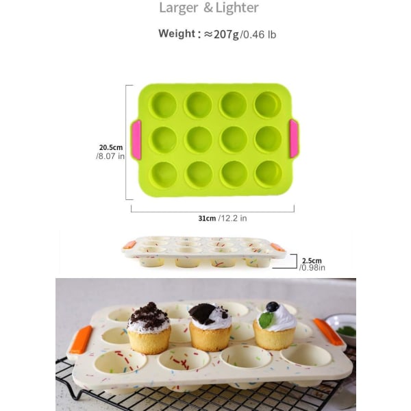 Grön - 1 bricka med 12 muffins- och muffinsformar, non-stick bakning, y