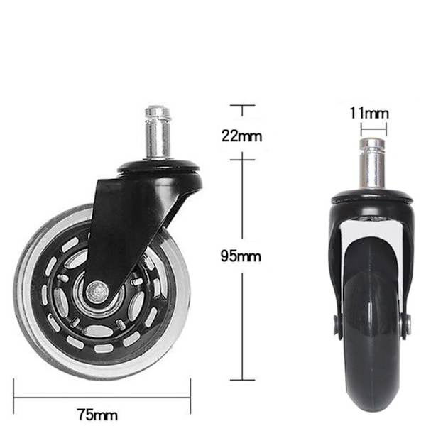 Sett med 5 kontorstolhjul - Reservehjul i gummi - 7,6 cm universale stolhjul, robuste stolhjul, uten støy, egnet for 98 % av stoler