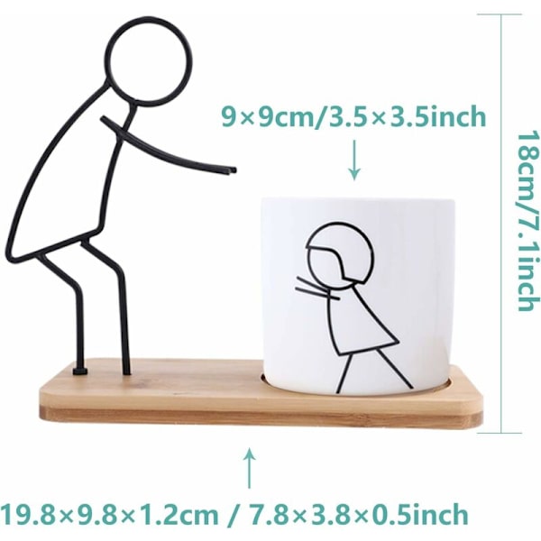 Herefun Keramisk Sukkulentkruka, Blomkruka med Bambubricka, Sukkulentkrukor Kaktus Kruka, Krukväxt för Sukkulent, Blomkruka Present till Hem, Kontor