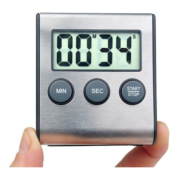 Mini digital timer, 24-timmarsformat, nedräkning och stoppur, för matlagning, sport, studier, möten, parkering, medicinsk behandling i rostfritt stål