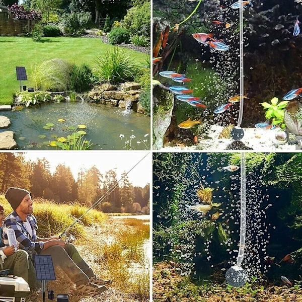Iltpumpe Enabli 2.5W, solcellepumpe til dam, akvariebelufter, luftpumpe, fiskebelufter med slange og luftsten