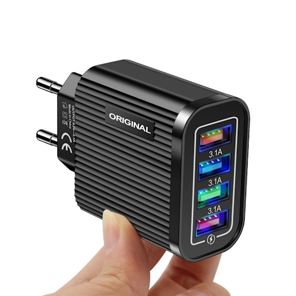 Luminous 4USB mobiltelefon laderhode europeisk standard reiselader stripete USB smart nettbrettlader