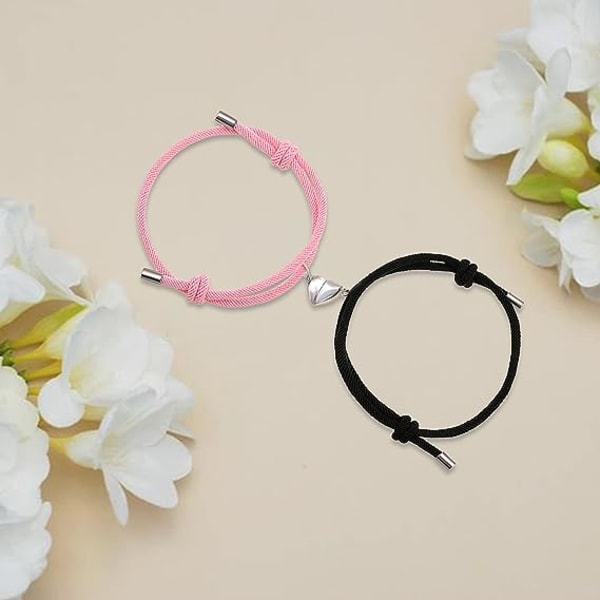 Magnetisk armbånd for par (Love Black and Pink), armbånd for parforhold som en gave til kjæreste, en kvinne og din elsker,