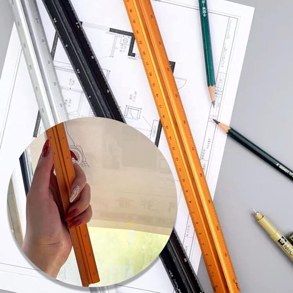 Triangulær arkitektonisk lineal i aluminium - Metrisk skala 1:20, 1:25, 1:50, 1:75, 1:100, 1:125 - 30,5 cm lang - til arkitekter, studerende, designere og