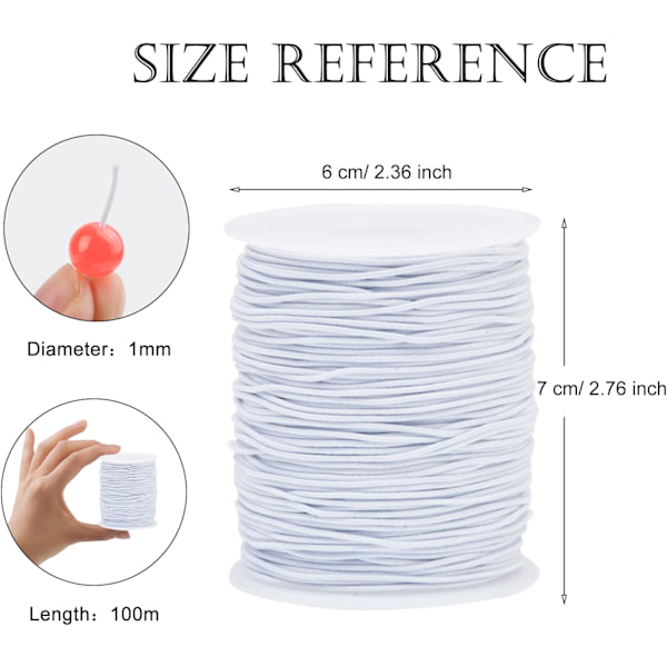 100m Elastisk Snøre 1mm Elastisk Snøre Håndverkssnor Elastisk Tråd for Armbånd og Håndverk