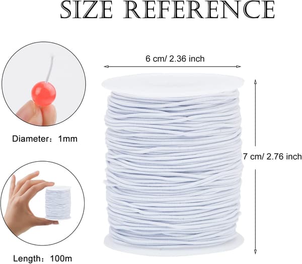 100m Elastiskt Snöre 1mm Elastiskt Snöre Hantverkssnöre Elastiskt Tråd för Armband och Hantverk