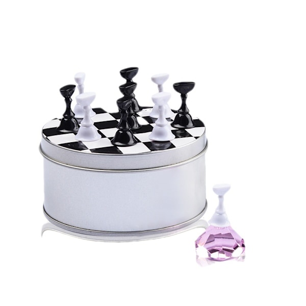 Magnetisk stativ för falska naglar med återanvändbar självhäftande kittlera vit schackbräda magnetisk nagelkonst spets kristallstativ set magnetisk nagelkonst