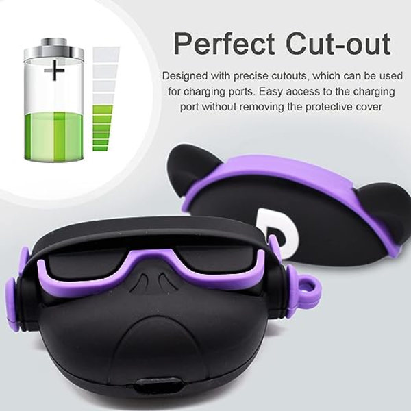 (Musta punainen + musta violetti) AirPods1/2 Bluetooth-kuulokkeiden kotelo, silikoninen langaton kuulokekotelo, luova söpö kuulokekotelo, avaimenperällä