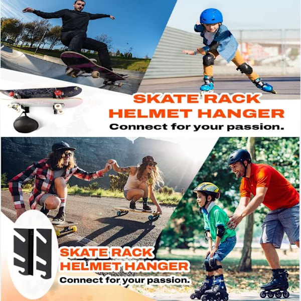 2 stk. vægstøtte til skateboarding - Dobbelt væghylde - Med opbevaringskroge - til Longboard, Snowboard, Skateboard