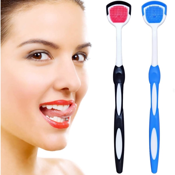 Tongue Scraper, Tongue Scraper, Tongue Brush Helps Fight Bad Breath, 2 Tongue Scrapers (Black  Blue)