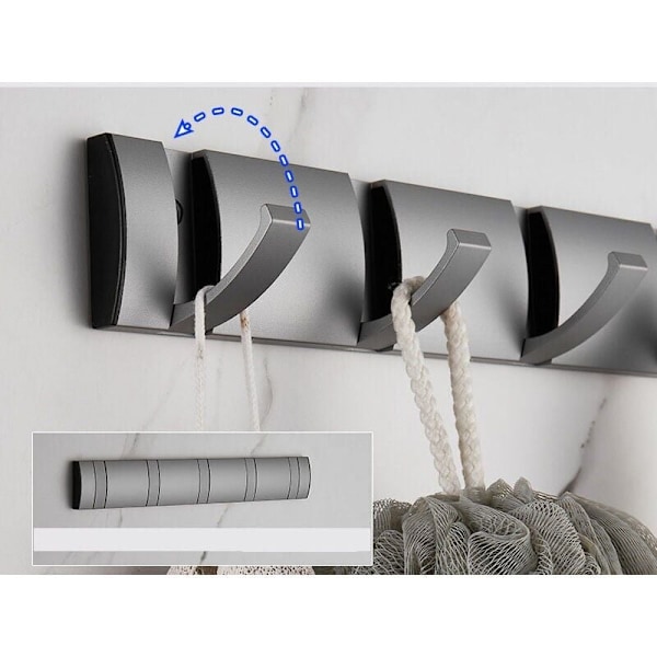 Foldbar Vægmonteret Knagerække med 5 Kroge, Pladsbesparende Vægmonteret Knagerække, Håndklædeholder, Gunmetal Ask Krog, Velegnet til Badeværelse, Soveværelse, Entré