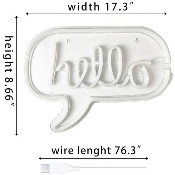 LED Neon Skilt Hello Natlys USB med Akryl Bagpanel Hjem Fest Bryllup Bar Dekoration Lys