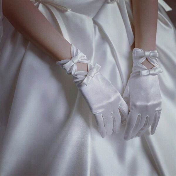 Satin Double Bow Hansker Bryllupstilbehør Elegante Dame Brudehansker