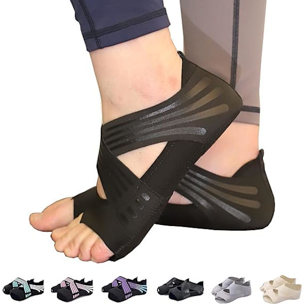 Yogasokker tåfri med sklisikre grep og stropper for Pilates, Barre, Balett, Bikram Bike, Kvinners trening, L