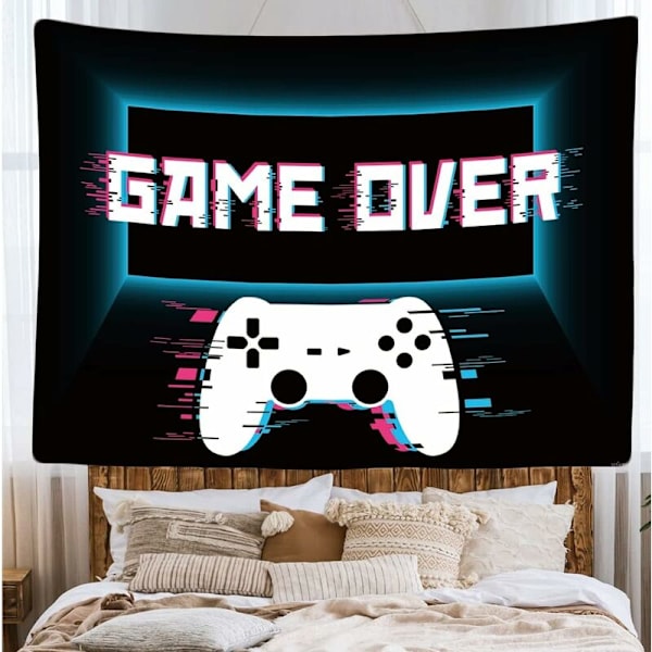 200 x 150 cm Koristeellinen Seinävaate Makuuhuoneeseen - Game Over Ohjain Monitori - Kangastapetti - Esteettinen Seinävaate - Panoraamakoristelu