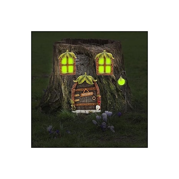 Miniature fe døre og vinduer, miniature husvindue og dør, miniature nisse dør og eventyrstatuer, dekoration af eventyrdør