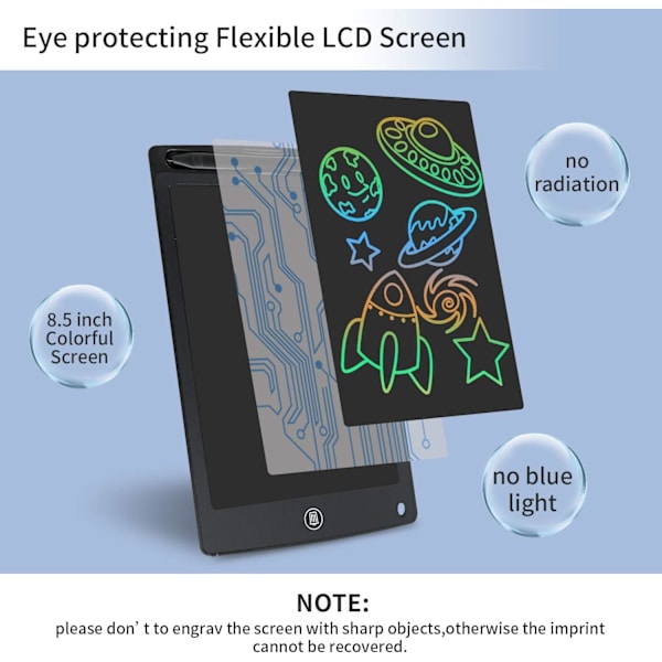 Farverig LCD-skrivetablet, 8,5 tommer tegnebræt, grafiktablet, nøglelås, håndskrift, doodle-tegneblok, børnelegetøj, gaver til drenge og piger