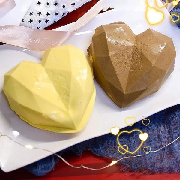2 Pakke Bamse Dimond Heart Circle Chokolade Silikone Forme, Va