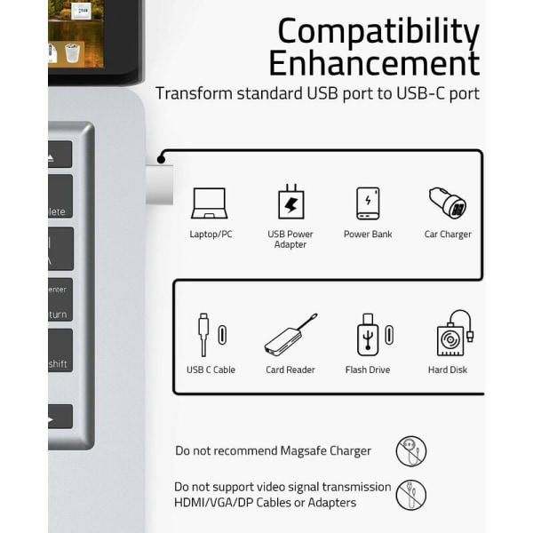 USB A- USB C-sovitin hopea, USB C naaras- USB urossovitin 3P
