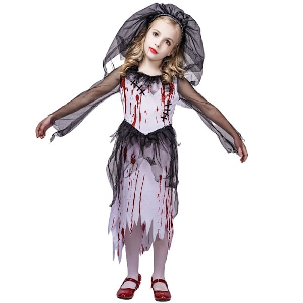 Halloween horror blodfarvet lille pige spøgelsesbrud kostume cosplay sceneopførelse festkostume (4-6 år gammel)