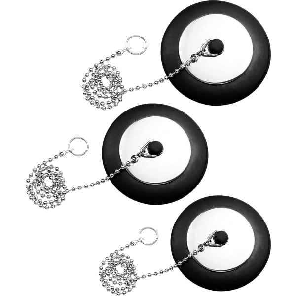 Svart - Set med 3 diskbänksproppar av gummi med kulkedja 40mm/43mm/50mm Badrumsdiskbänksproppar (3 storlekar)