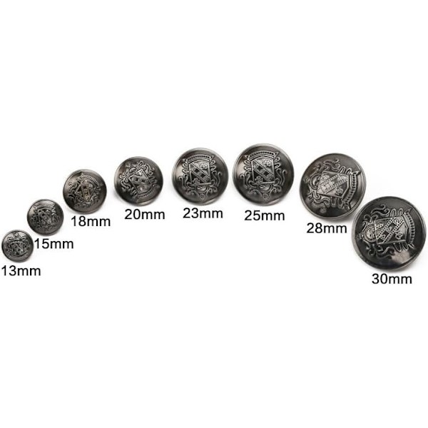 Retro dekorativa knappar i metall för kostym eller kappa, syklämma, set med 12, guld, gyllene, 15 mm
