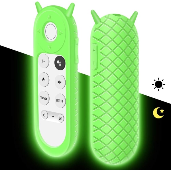 2 kpl silikonikotelon case Google TV Voice Remote -kaukosäätimelle , liukumaton case Google TV -kaukosäätimelle (Glow Green)
