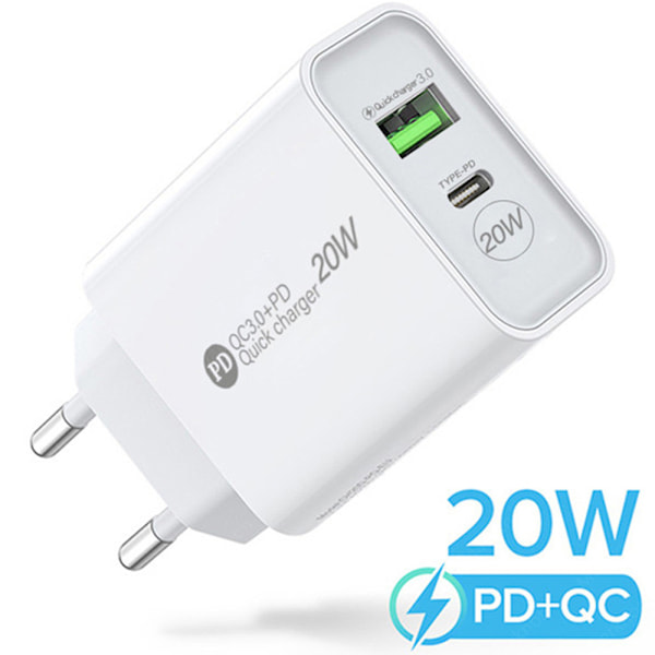 PD12W mobiltelefonlader 2.4A ladekabel Type-c adapter PD+USB reiselader