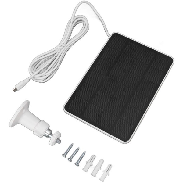 4W 5V Solpanel til Udendørs Trådløst Sikkerhedskamera, IP65 Vandtæt Solcellepanel med Justerbart Beslag Hvid