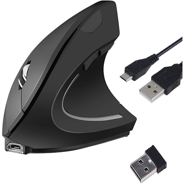 Ergonomisk lodret mus trådløs lodret mus, 2.4G optisk genopladelig mus høj præcision justerbar 800/1200 1600DPI optisk mus, 5 knapper