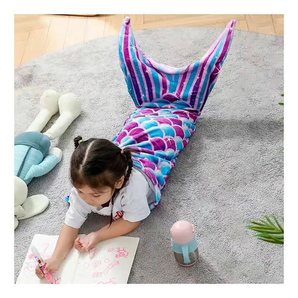 (Mauve) 100-140cm, 1 x sjöjungfrusvansfilt - Portabel mermaid plyschfilt, söt polarfilt för flickor, barn och ungdomar under alla årstider.