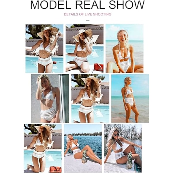 Kvinnors hög midja två delar bikini set halter remmar tofs S