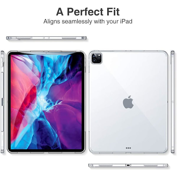 Etui kompatibel med iPad Pro 12.9 2020/2018, TPU-bakside kompatibel med Smart Keyboard  Smart Cover, Slim Etui/Deksel for iPad Pro 2020 12.9 - Transpa