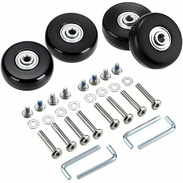 Set med 4 vridbara reservhjul i gummi för resväska, 45 x 18 mm