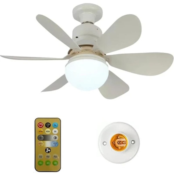 Globalhut loftventilator med lys, LED ventilator justerbar 40 W med fjernbetjening, 3 farvetemperaturer, lille loftventilator [klasse