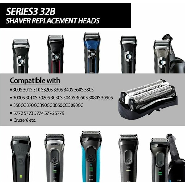 2 stk. Anvendelig til- 32B S3 Udskiftning Elektrisk Barberhoved Tilbehør til Braun Series3 Barberhoveder, til Braun S3 3040s 3000s 3050cc 30