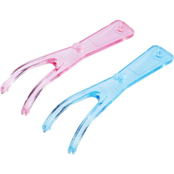 (Rosa+Blå) 2st Återanvändbar tandtråd Pick Tandtrådshållare Dentalprodukter