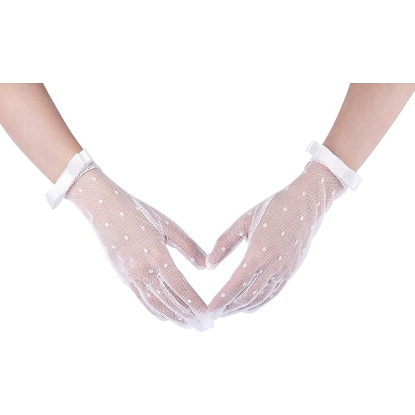 Hvit - Korte hansker, blonder, feminin, med sløyfer, strikket, kostyme