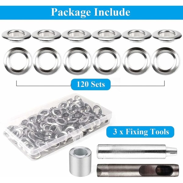 Ögleverktygssats 12mm - 120 set metallöglor - Ögleverktyg för DIY gardin presenning canvas tältreparation