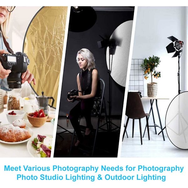5 i 1 Rund Fällbar Reflektor Kit för Fotografering - 110cm - Med Handtag