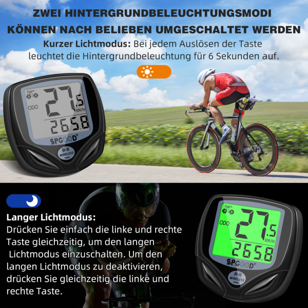 Trådløs cykelcomputer, IP54 vandtæt 19 funktioner med baggrundsbelyst display cykel speedometer, trådløs automatisk start/stop cykel speedometer