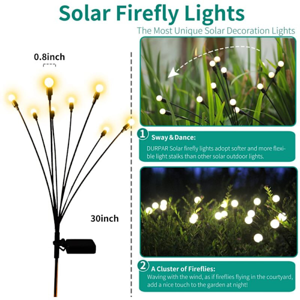 Solcellelamper Udendørs, 2 Stk. Solcelle Firefly Udendørs Have, Solcellelamper Udendørs Have