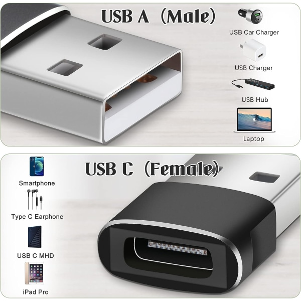 Sølvfarge USB C Hunn til USB hannadapter, hurtiglading og