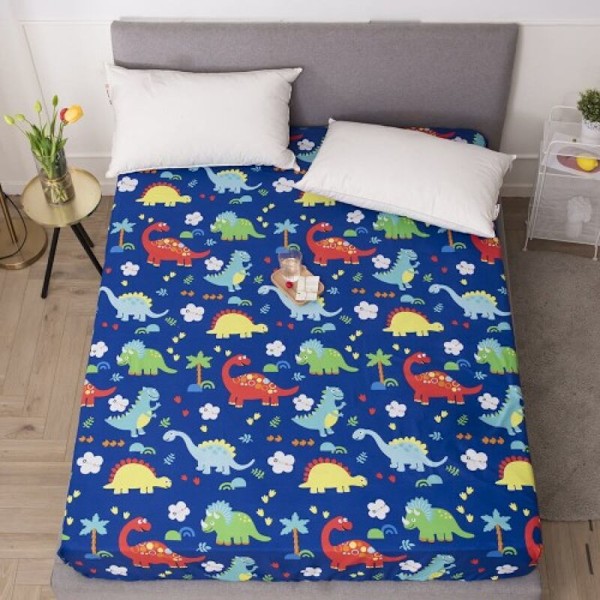 Sovrumsmöbelset för barn med dinosaurieformad koja, queen size, dinosaurietecknat motiv, för pojkar och barn, färgglad sovrumsdekoration, jun a