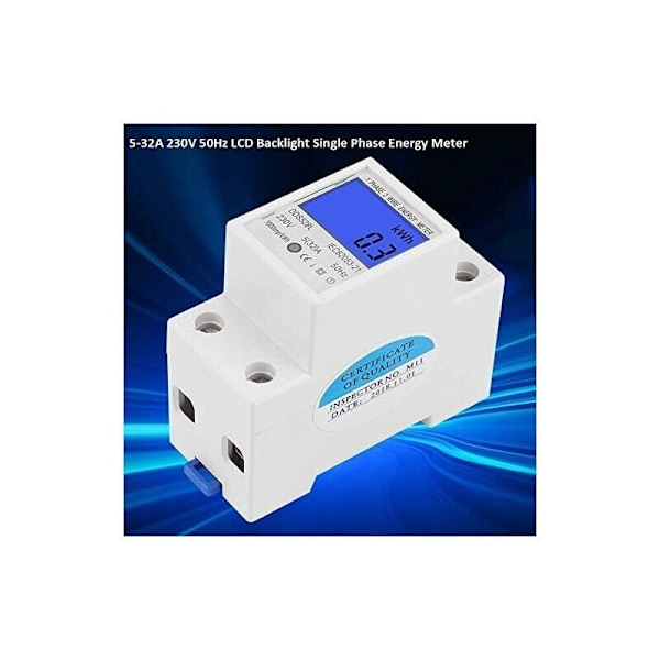 5-32A DIN-skena Energimätare, Enfas LCD Bakgrundsbelysning Wattmätare, Elektronisk KWh-mätare (230V 50Hz), 1st