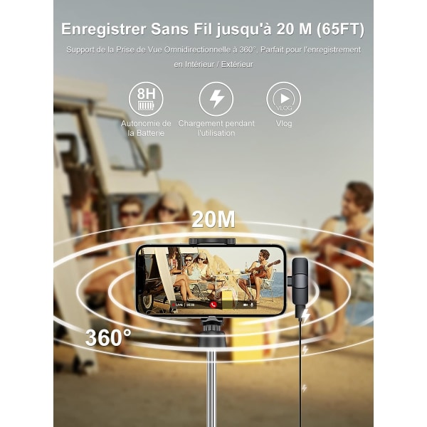 Trådløs lavaliermikrofon, CP1(A) 2.4GHz trådløs lavaliermikrofon (Lightning-adapter), 1 sender og 1 mottaker for Iphone, Ipad, Vlog, Y