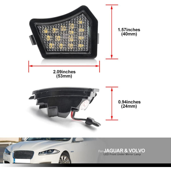 2pcs Led Rearview Mirror Puddle Light Rear View Mirror Welcome Courtesy Lamps For Volvo V40 XC90 S40 V50 C30 C70 S60 V60 S80 V70 XC70 Jaguar XF XE X