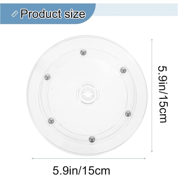 2 stycken roterande bricka, 15 cm 360 ° universell vridplatta för stöd, transparent rund vridbricka manuell vridplatta med stålkullager för TV co